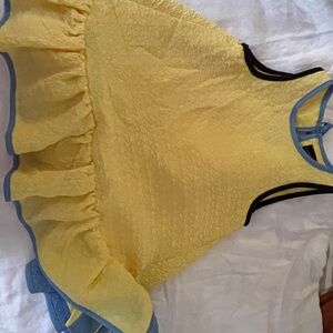 Victoria Beckham Yellow Ruffled Tank Top
